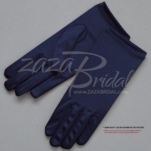 Shiny Stretch Satin Dress Gloves Wrist Length 2BL - Dark Navy